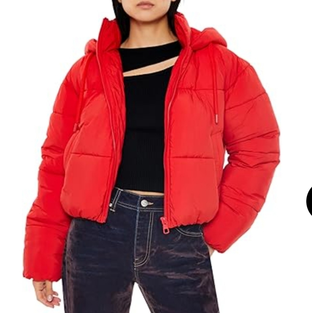 Forever 21 Womens Hooded Quilted Puffer Jacket Coat Size L